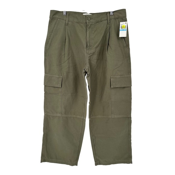 AGOLDE Jericho Fatigue‎ Olive Green Cargo Pants Cropped Wide Leg Pleated Size 31 - Picture 1 of 14